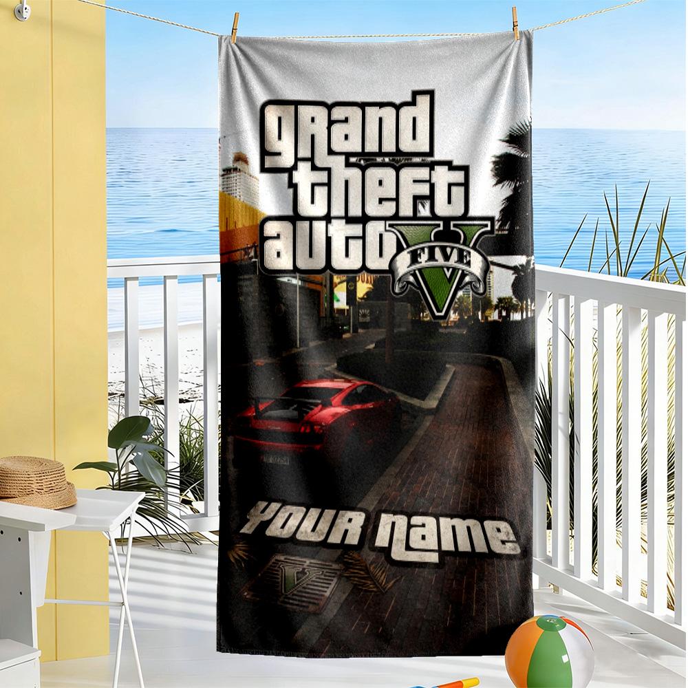 Grand Theft Auto Personalized Text Beach Towel Super Soft & Absorbent Ideal for Travel Outdoor Swim Pool Yoga Surf Camping Hiking Gym Gift Holiday