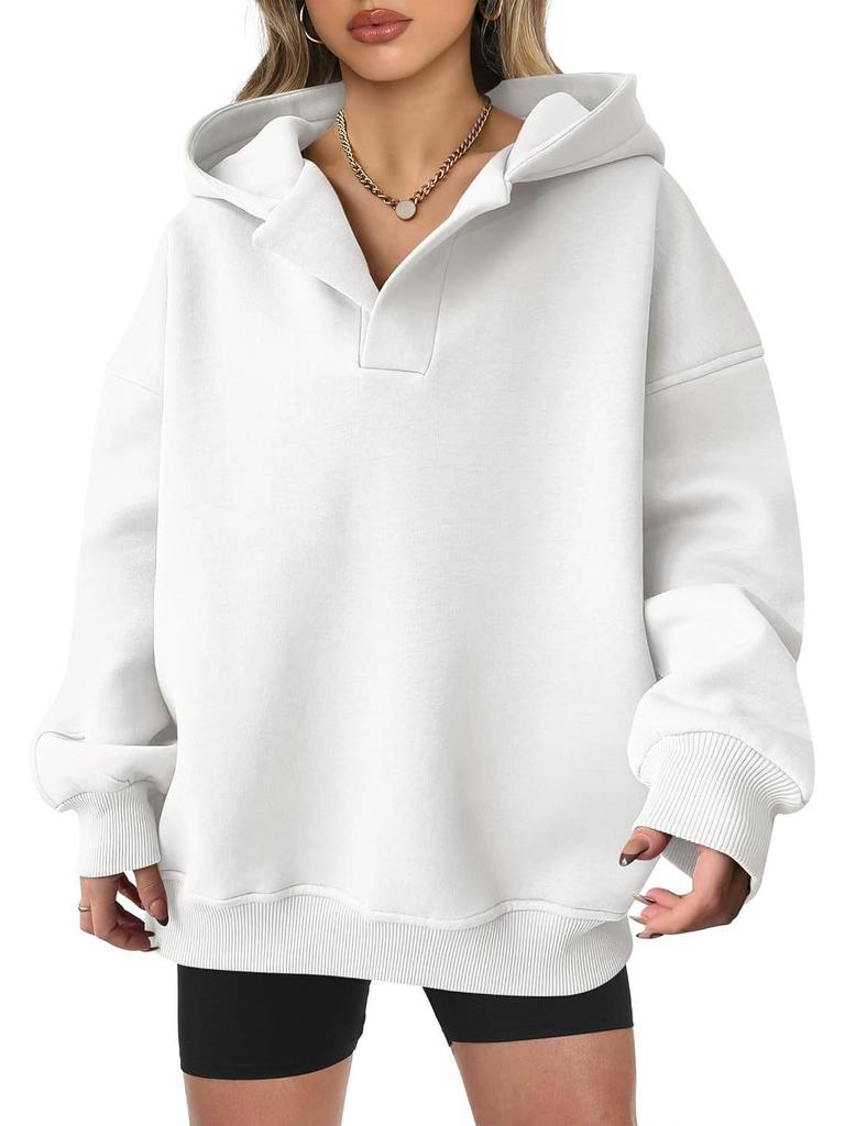 2024 Autumn/Winter Women's Solid Color Hooded Sweatshirt - European & American Style, Long Sleeve, Loose Fit Hoodie