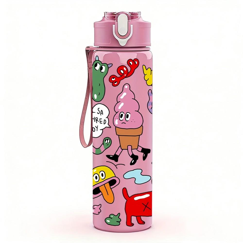 1PC Colorful Animal Character 750ml Color Plastic Sports Water Bottle Leakproof Flip Straw Lid Suitable for Sports Office Home Use