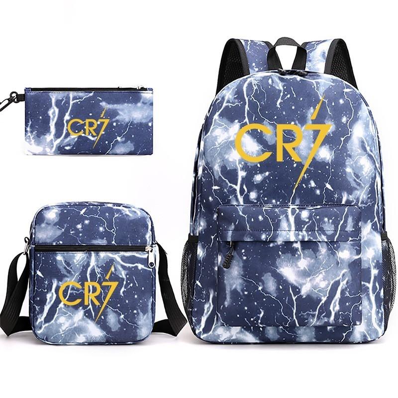 CR7 Youth Printed Backpack With Shoulder Pouch Set Middle School Students Durable Oxford Fabric Breathable Shockproof