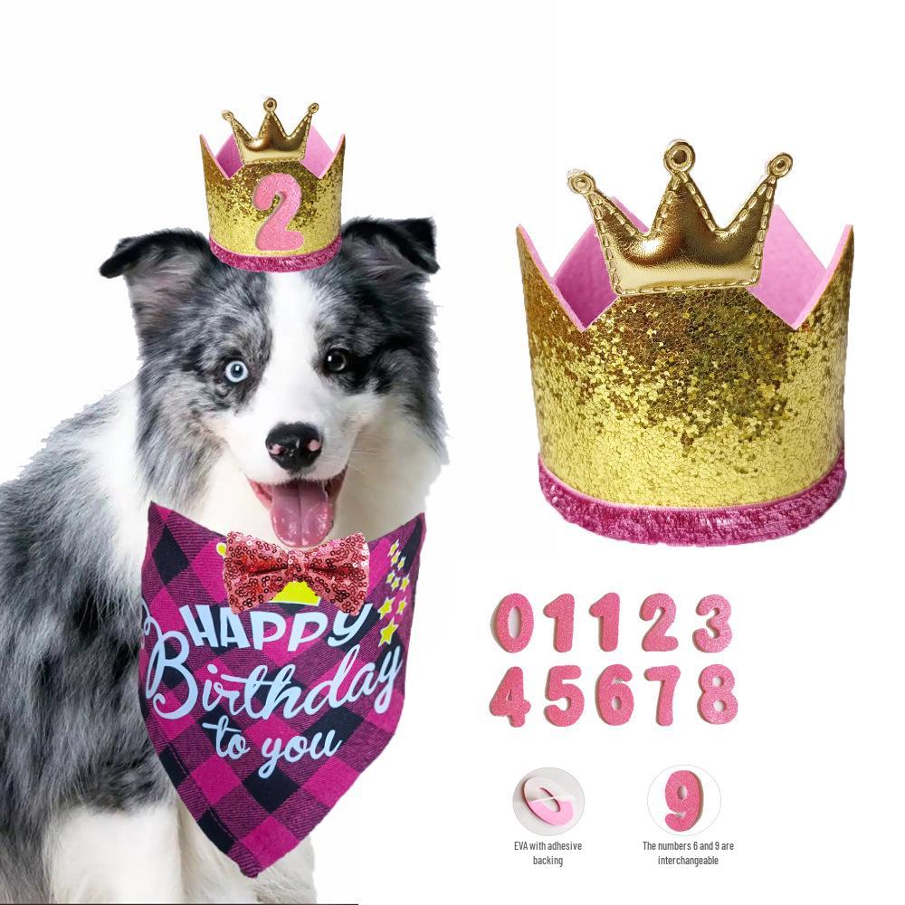 British Plaid Pet Birthday Hat and Bib Set for Dogs and Cats