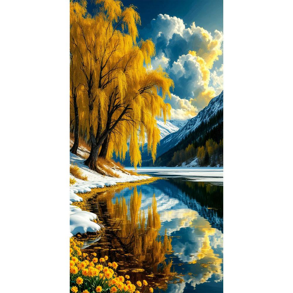 

Большой размер Мозаика Сделай сам Наборы для полной алмазной живописи Искусство Красивые лесные реки Вышивка Крестом Стразы square 70x140cm зелёный