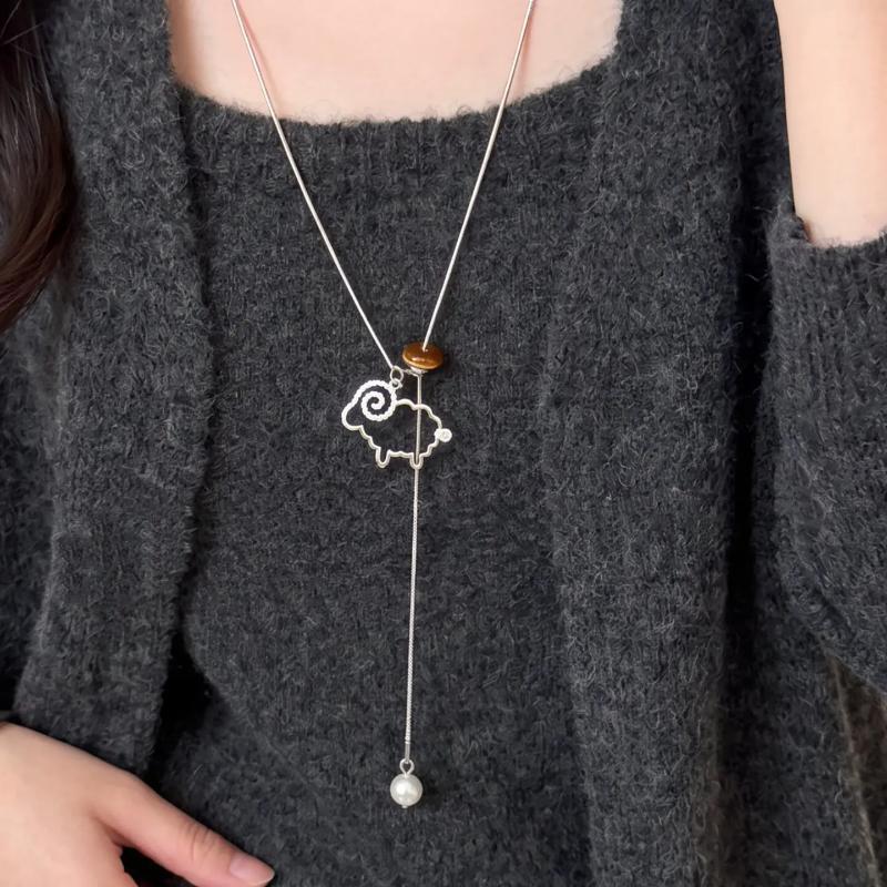 New Irregular Y-Shaped Lamb Sheep Long Necklace For Women Charm Party Accessories Fashion Pendant Necklace Jewelry Gifts