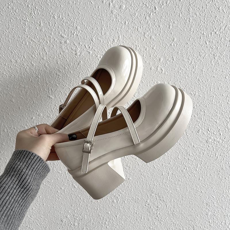 

Модные весенние туфли Мэри Джейн, туфли-лодочки с круглым носком, с мелким вырезом, с ремешком-пряжкой, водонепроницаемая платформа, противоскользящая износостойкая подошва, высокий каблук 35