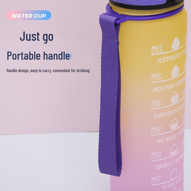 Gradient Color 1L Sports Water Bottle with Straw - Large Capacity Outdoor Plastic Space Cup
