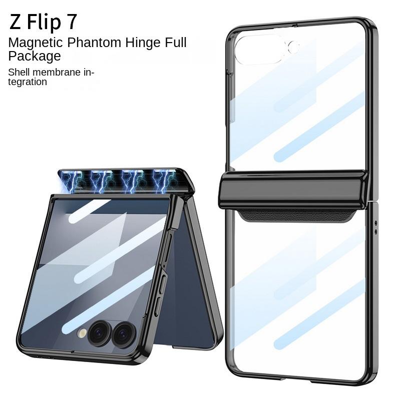 

Ultra-thin Transparent Plated Frame Magnetic Hinge Glass Protective Case for Samsung Galaxy Z Flip 7 flip7 Camera Protect Cover