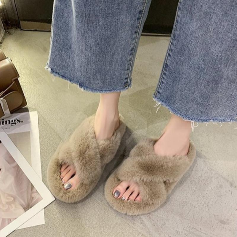 Thick Soled Woolen Slippers for Autumn and Winter Korean Version, Cross Dressing Slippers for Outerwear, Home Woolen Cotton Slippers