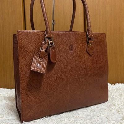 POLO RALPH LAUREN All-Leather Brown Tote Bag Charm Pony Embossed Authentic