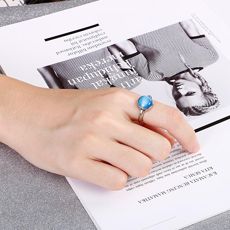 Korean Titanium Steel Crystal Multi-Color Cat's Eye Stone Ring