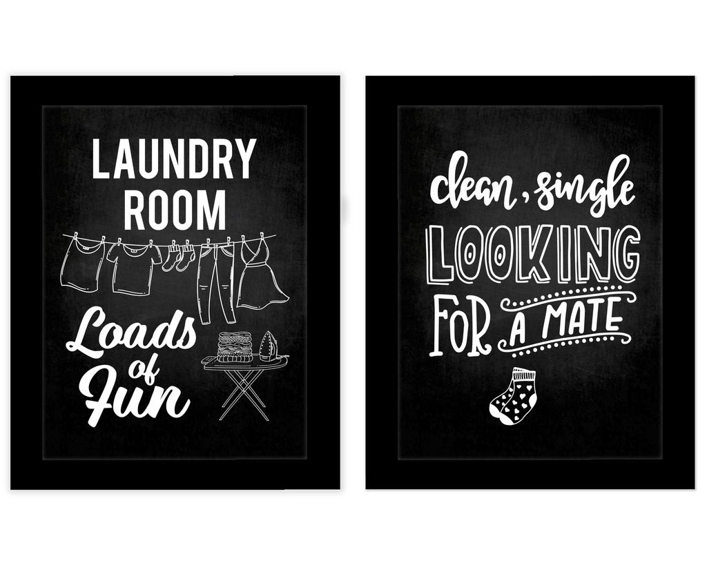 Inkdotpot 2 Piece Laundry Signs for Laundry Room Decor Wash Dry Fold Repeat Poster With Frame, Laundry Room Wall Art Signs Framed