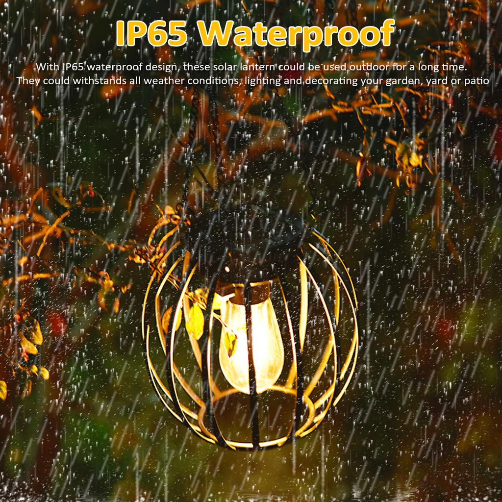 1 Pack Hanging Solar Lanterns Metal Outdoor Waterproof Hanging Warm White Solar Lights with