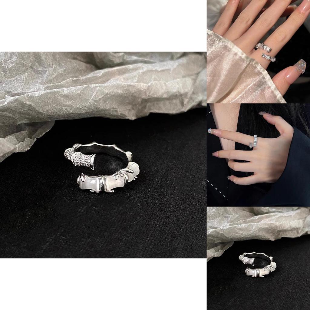 Bamboo Geometric Luxurious Ring For Women Stylish Adjustable Copper Finger Jewelry Trendy Piece Fashion