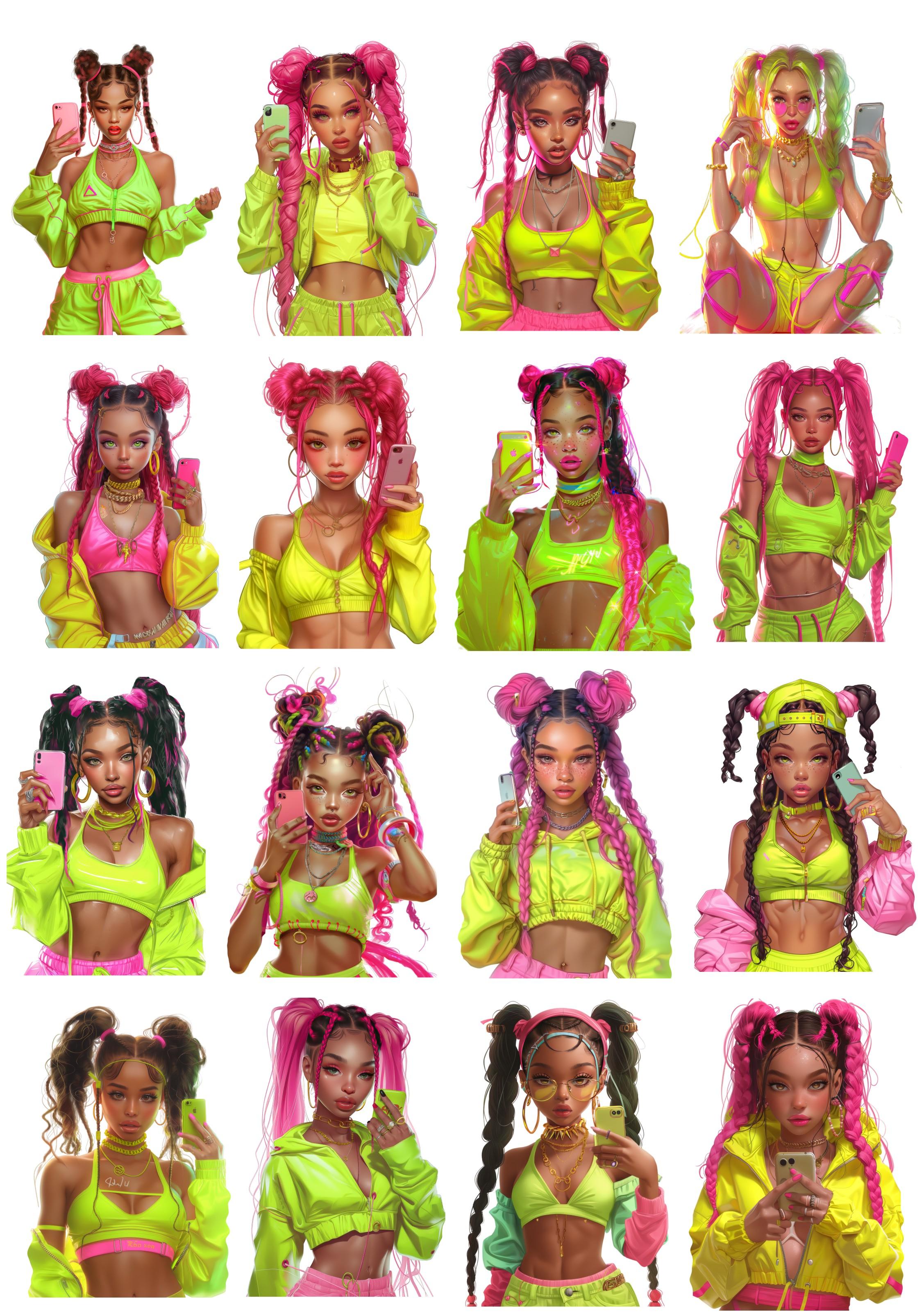 

16pcs Watercolor Fashionable Black Girl Selfie Stickers DIY Scrapbook Diary Decoration Album Style Stationery journal supplies белый