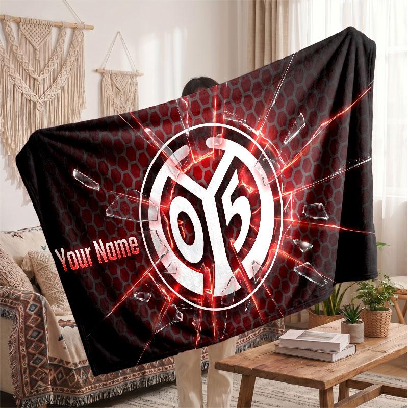 Mainz 05 Personalized Fleece Blanket With Football Logo, Custom Name Text Soft Warm Home Throw Blanket