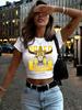 Summer Letter Slim Fit Crew Neck T-Shirt Women's Top Short