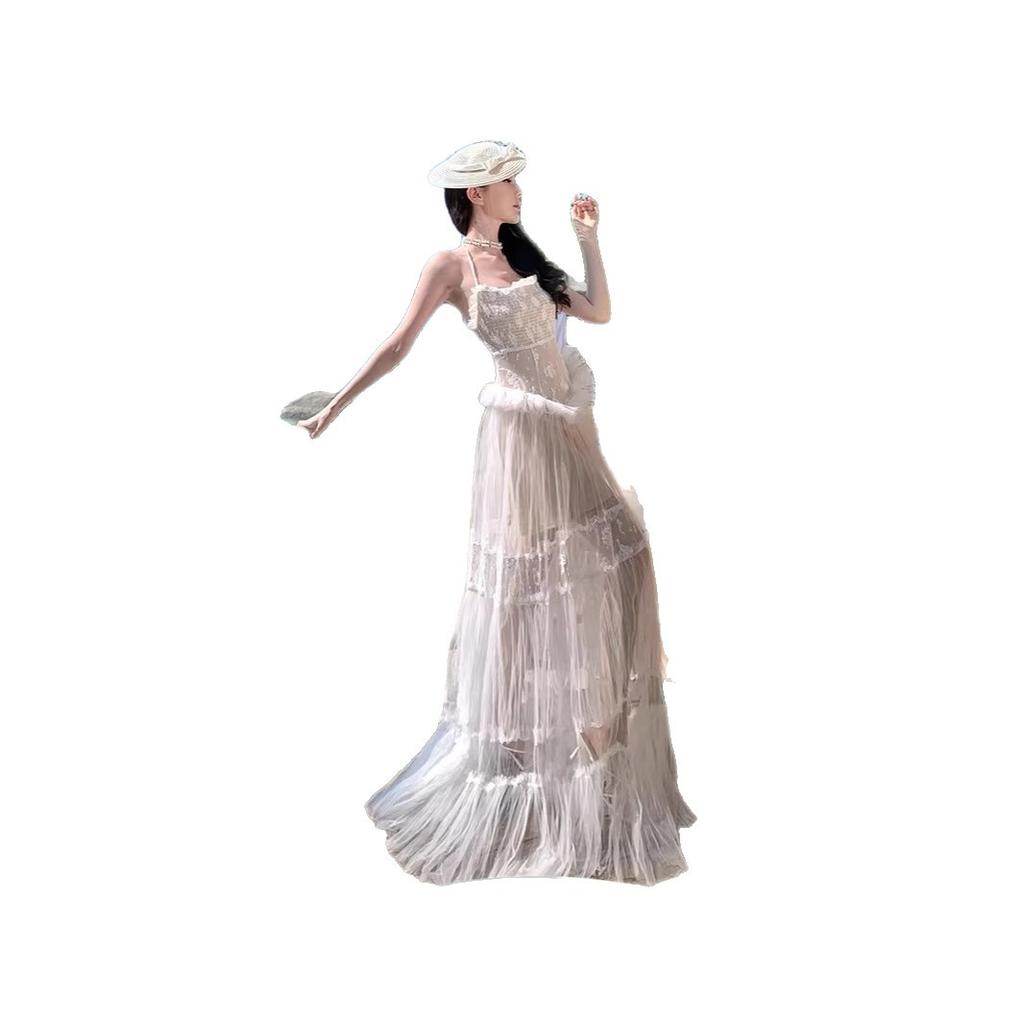 Fairy Romantic Mesh Splicing Tube Top Dress Temperament Heavy Industry Long Dress