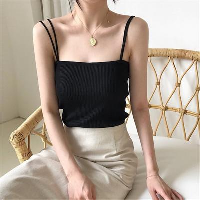 Damen Sommer Oberbekleidung Neues Koreanisches Stil Einfach und Vielseitig Doppelte Schulterträger Slim Strick Unterhemd Top