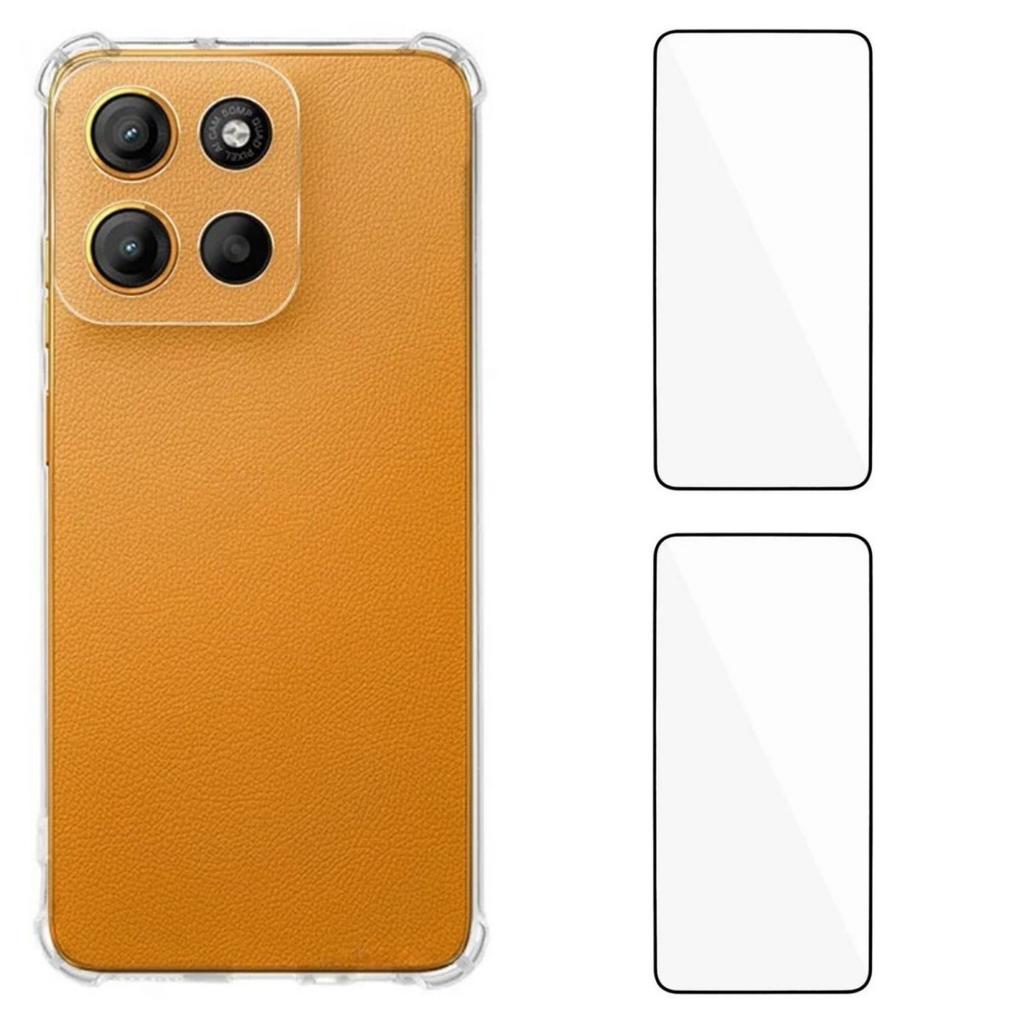 For Motorola Moto G15 4G TPU Case WANLONFENG WL3 Series 1.5mm Phone Cover with 2Pcs Tempered Glass Films