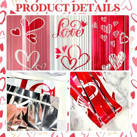 Valentine's Day Foil Fringe Curtain Red White Pink Shiny Tinsel Backdrop Streamer for Wedding Valentine's Day Birthday Parties Photo Booth