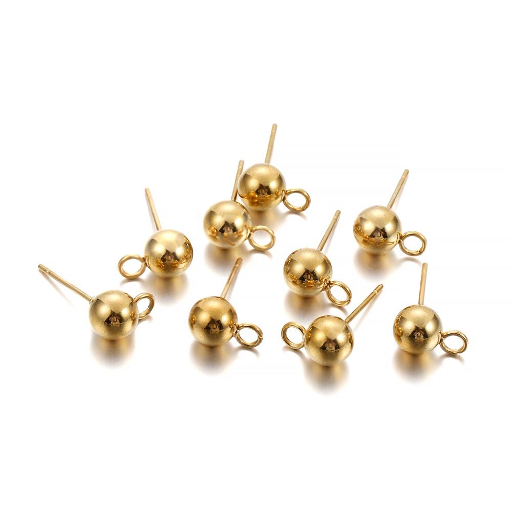 20pcs/lot Gold Stainless Steel Round Ball Earring Post Stud With Earring Plug Findings Ear Back For DIY Jewelry Making Supplies
