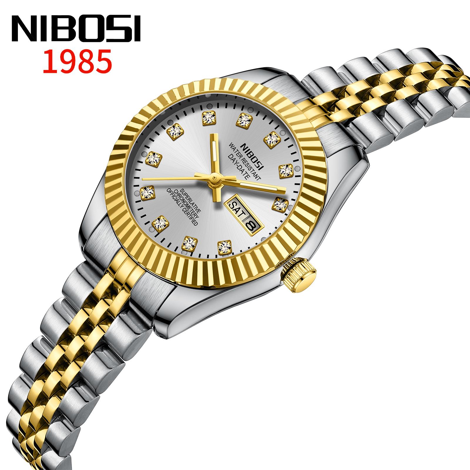 

NIBOSI Женские часы Модные Роскошные Кварцевые Наручные часы для Леди Бриллиантовый Циферблат Водонепроницаемые Светящиеся Часы из нержавеющей стали серебряный/золотой