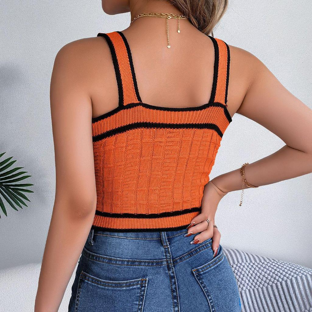 Women Sleeveless Neck Tees V Solid Color T Shirt Ladies Tee Shirt Street Knitwear Wear Top