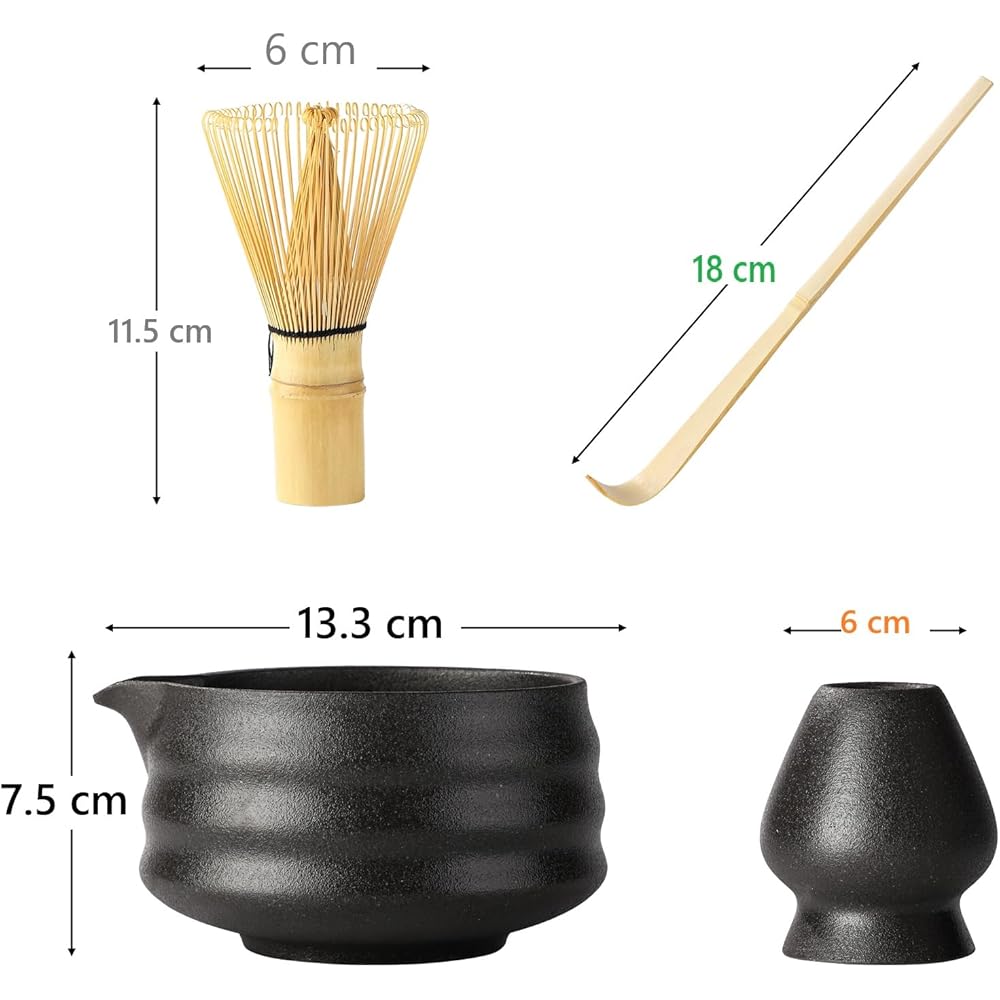 Kyoto Ceramics Matcha Bowl Set with Whisk Holder, Scoop, and Whisk for Tea Ceremony