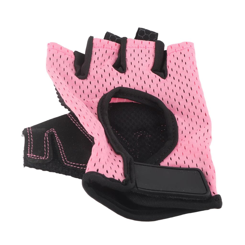 2PCS Fitness High Elastic AntiSkid Sports Half Finger Gloves for Dumbbell Aerial Yoga Training Equipment(Rose M)