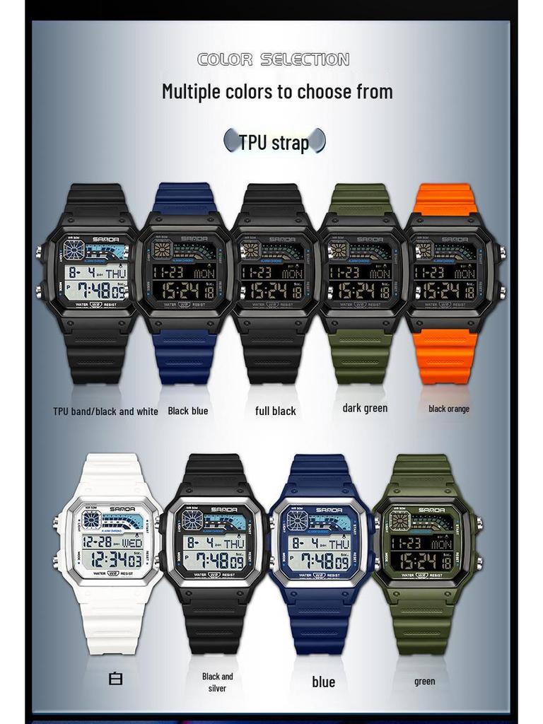 SANDA Square Multi-Function Digital Sports Watch: Waterproof, Luminous, Ideal for Students and Parties