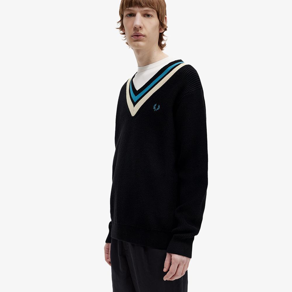 FRED PERRY [Sharp] Stripe Trim V-Neck Knit (102) Afpm2336523-102