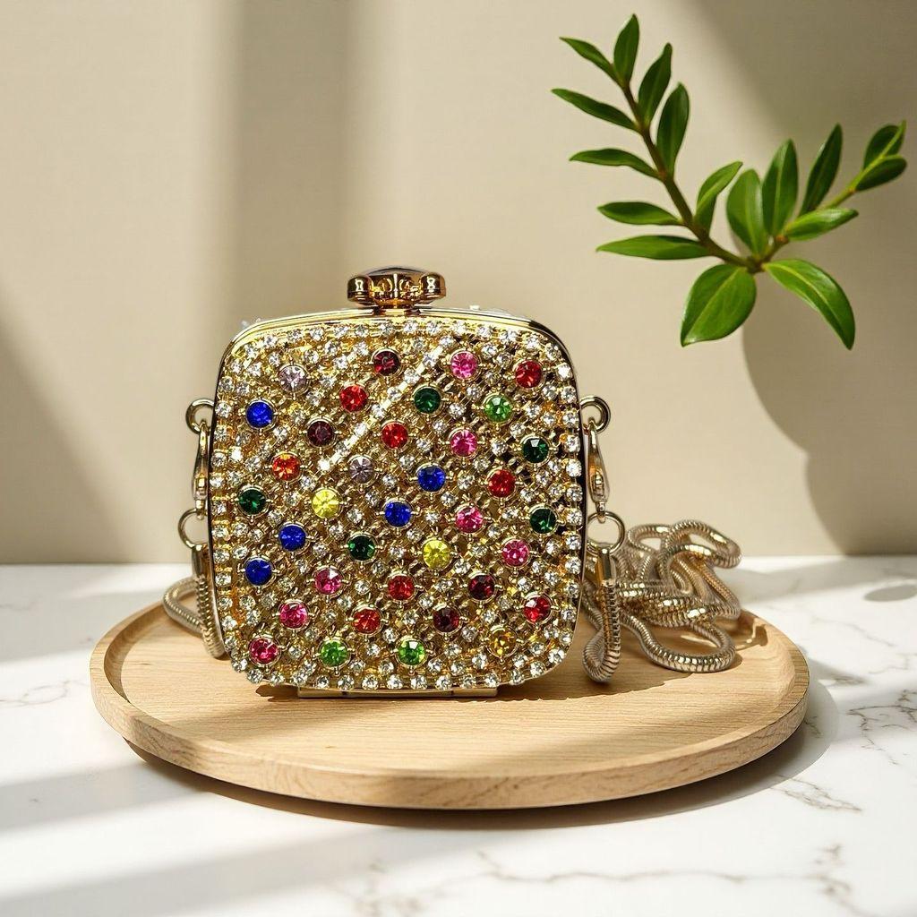 Acrylic Mini Purse With Embellished Flowers And Sparkling Rhinestones For Daily Fashion