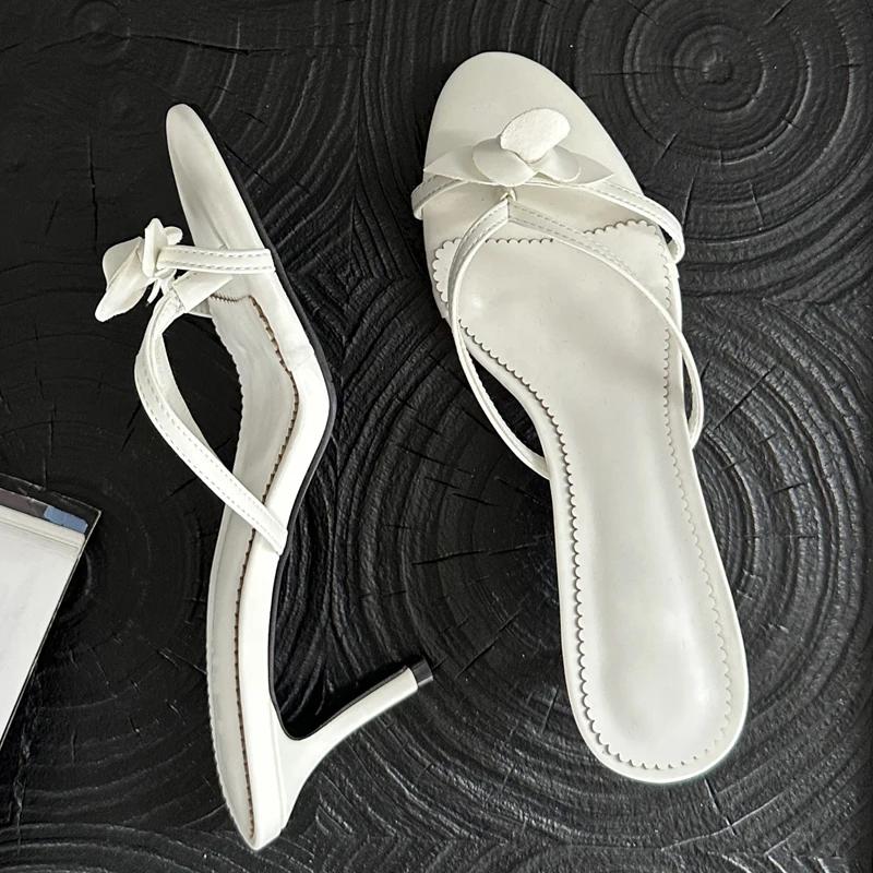 Eilyken Summer Flower Narrow Band Woman Slippers Slip On Thin Low Heels Party Stripper Beach Ladies Mules Slides Zapatos Mujer