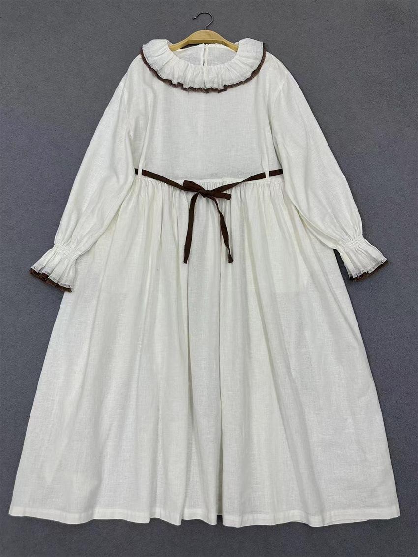 

Платья Johnature Autumn Forest с оборками и воротником, женские платья в японском стиле с завязками на талии, свободные платья One Size белый