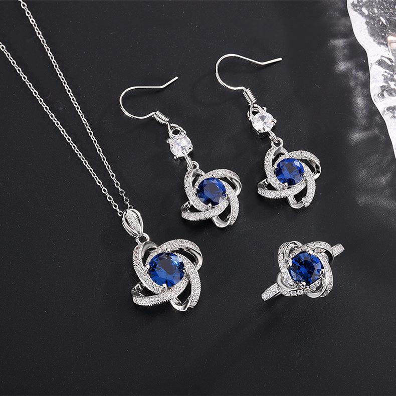 Maldives four-leaf clover sapphire necklace open ring necklace pendant jewelry set