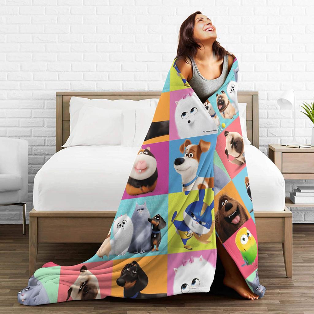 The Secret Life of Pets Flannel Blanket Warm Soft Throw Blanket for Home Decor Travel Funny Bedspread Sofa Bed Cover