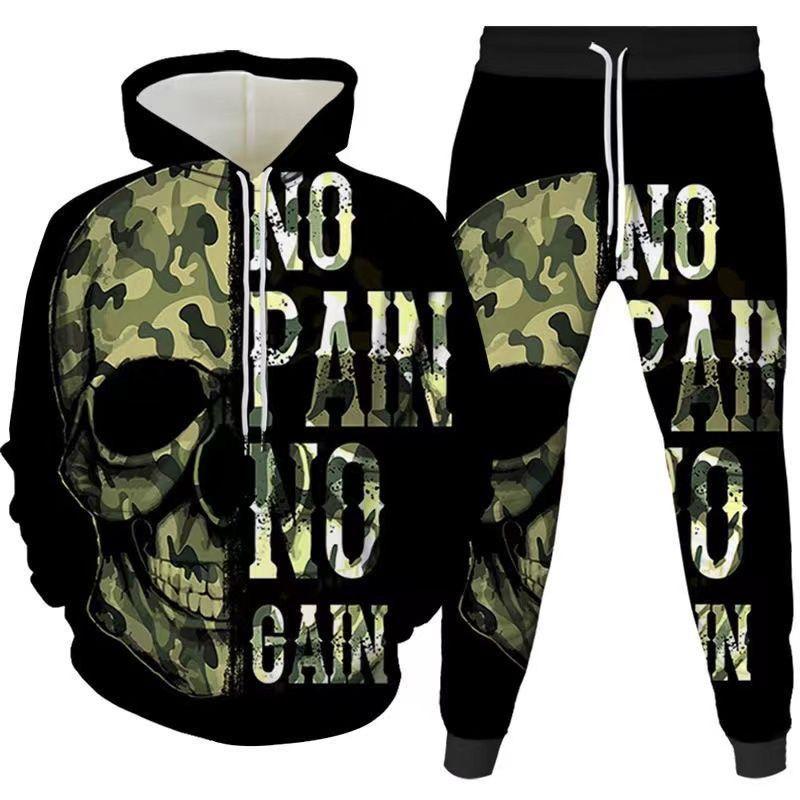 Skull 3D Printed Hoodies Trousers Set Spring Autumn Men Tracksuits Casual Sweashirt Pullover 2 Piece Suit Vintage Men Outfits