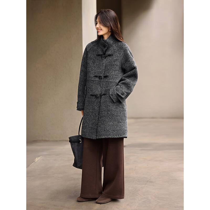 XWI Women's Alpaca Blend New Chinese Style Long Wool Coat