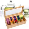 Bamboo Wood Tea and Coffee Storage Box with Transparent Glass Multi-Compartment