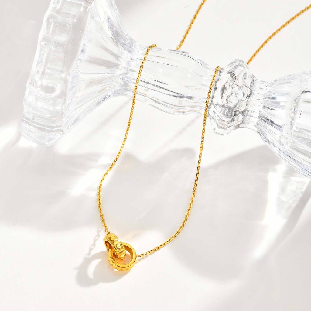 Wind Collarbone Chain Stainless Steel Batch Corner Cross Chain Double Ring Rivet Necklace 18K Gold Nc-2250