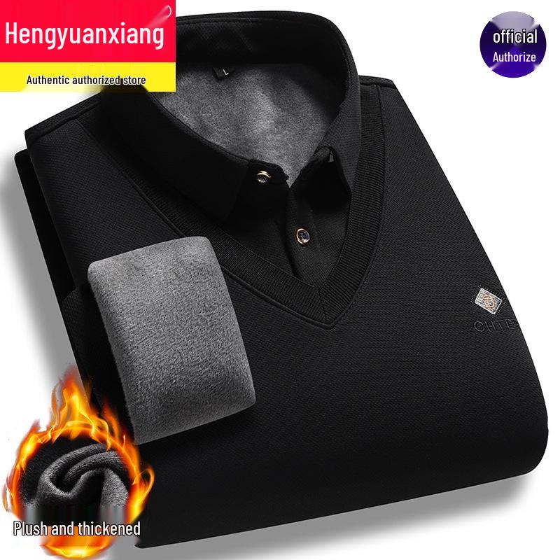 Hengyuanxiang Men's Plus Velvet Two-in-One Warm Shirt, Spring/Autumn Fashion Casual Top
