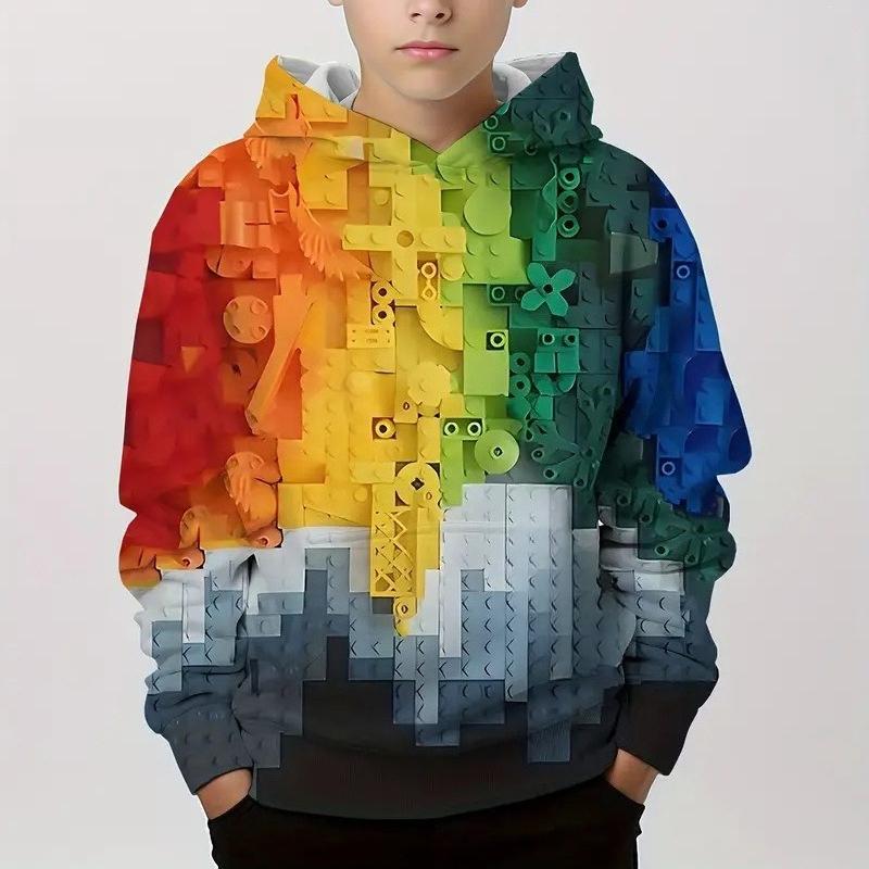 Autumn Comfortable Sports Leisure Long Sleeved Pullover Hooded Sweatshirt Children Creativity Fun Series Pattern Loose Versatile Pocketless 3d Hoodies