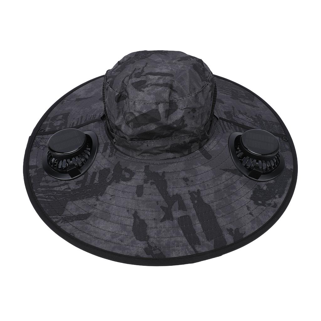 Solar Powered Fan Hat Camo Gray Wide Brim Sun Hat with Solar Fans for Fishing Camping Hiking Beach
