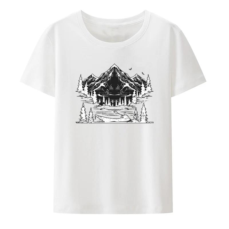 Mountain Forest Kayak Canoe Paddling Modal Print T Shirt Humor Style Hipster Streetwear UnisexShort Sleeve Special Gift Tops