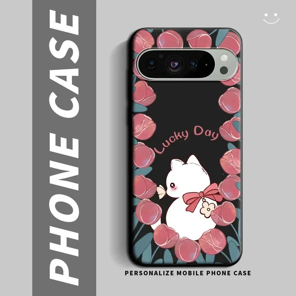 

For Google Pixel 9 9Pro Case Cat Shockproof Silicone Soft Phone Case For Google Pixel 9 Pro XL Flower Back Cover Fundas Conque ForGooglePixel 9 Pro