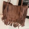 Bruine Suède Franje Tote Tas Dames Mode Schoudertas Met Gelaagde Kwastjes Boho Stijl Handtas Dagelijks Gebruik