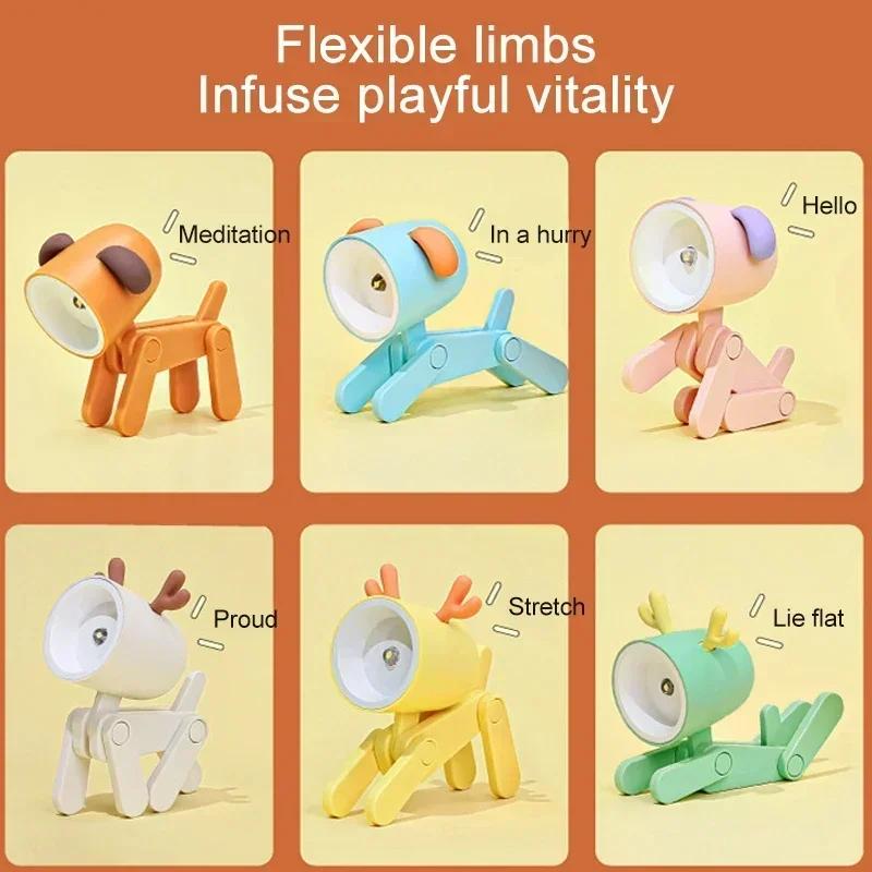 Mini LED Night Light Dog Deer DIY Foldable Desk Lamps Desktop Kids Room Bedside Bedroom Decor Holiday Cute Gifts Ornament