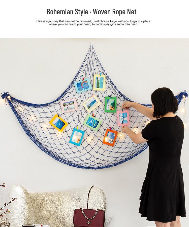 Mediterranean Style Cotton Rope Decorative Fishing Net with Shells for Wall Decor