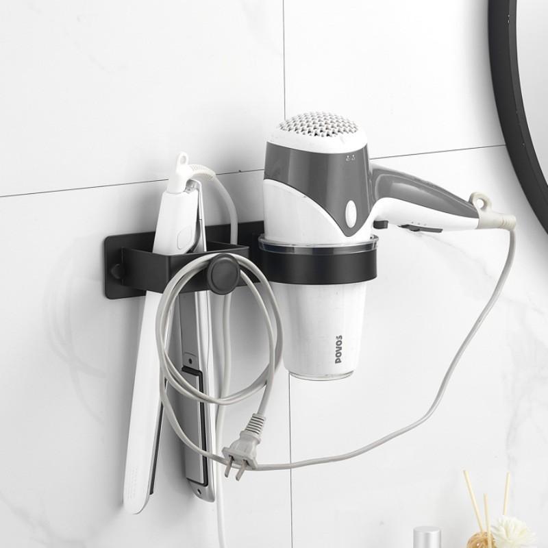 Punch-Free Hairdryer Storage Rack Wall Mounted Hair Dryer Holder Stand Shelf For Home Bathroom Dressing Room No Drill Organizer