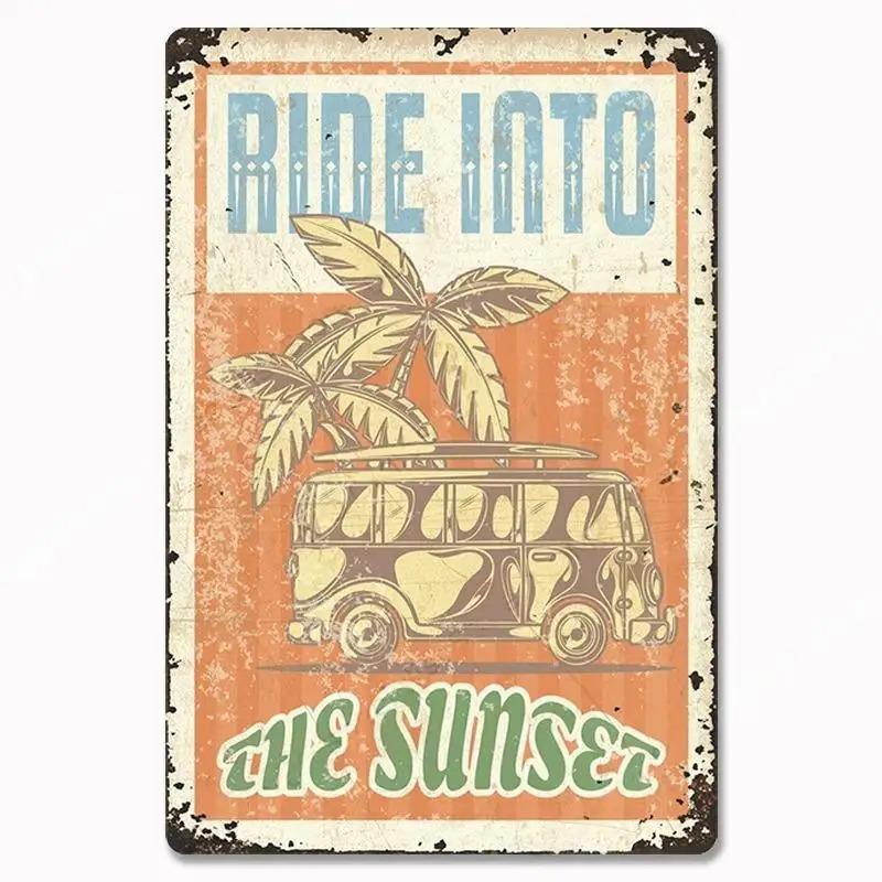 Vintage Metal Tin Signs Poster Hawaii Beach Party Poster Surfing Paradise for Beach Bar Cafe Club Home Room Wall Decor
