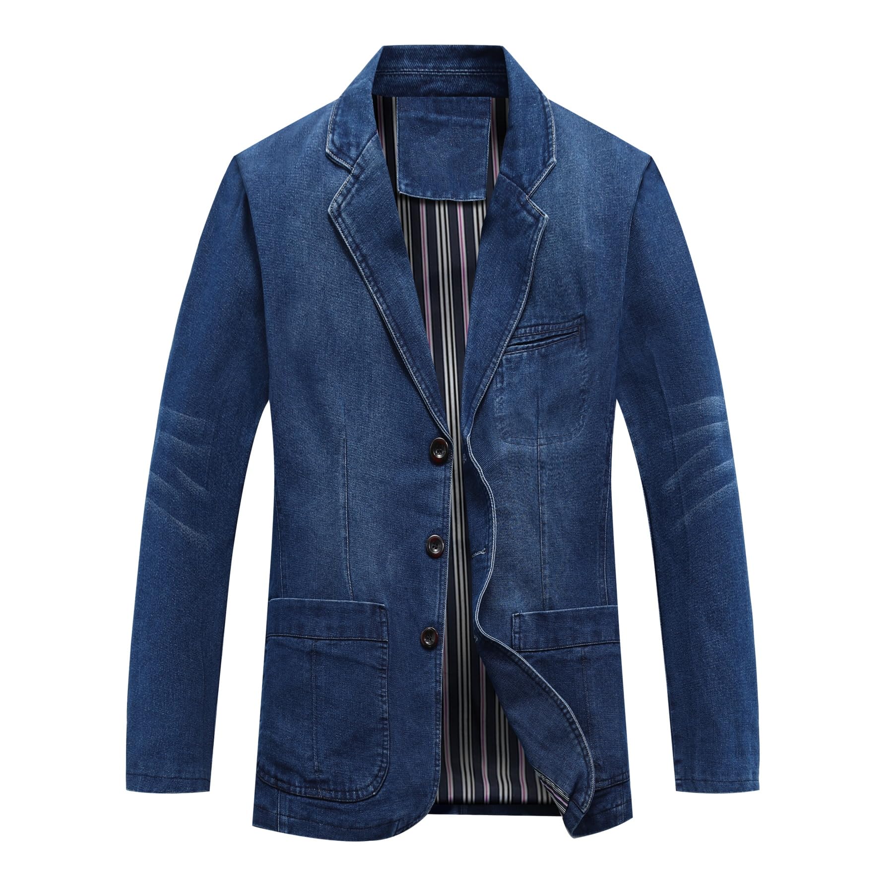 CEEN Denim Notched Single Suit Outerwear Men s Jacket, Collar, Breasted, 3-Button, Business, Casual, Jacket, Spring/Autumn синий
